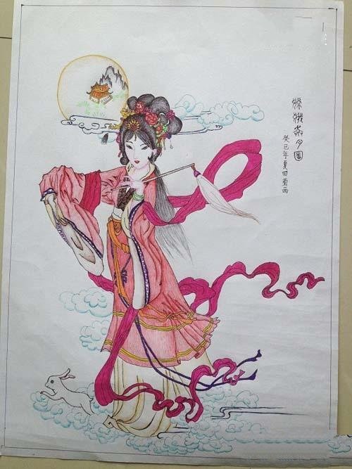 优秀的中秋节人物儿童画教师范画：嫦娥